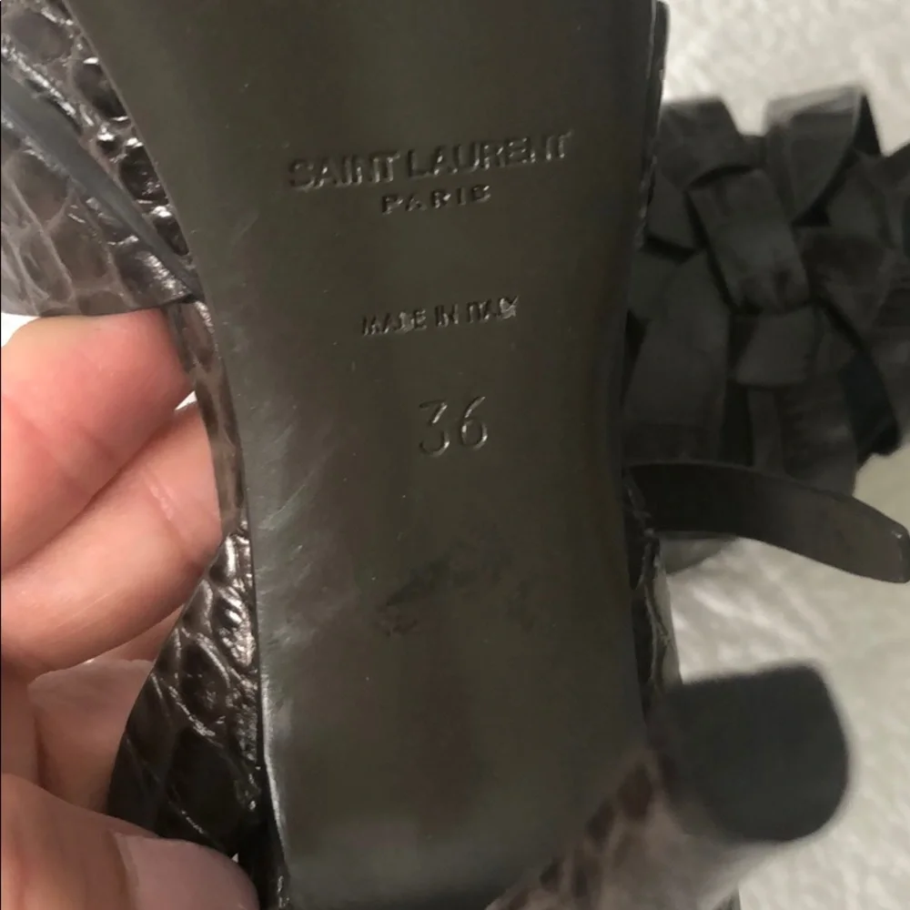 Yves Saint Laurent Brown Croc-Embossed Leather Platform Sandals